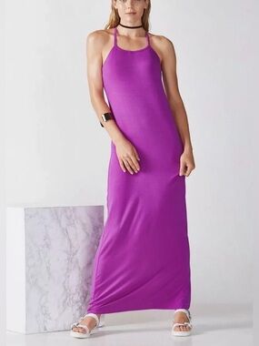 Fabletics Womens Size Medium Neema Jersey Knit Maxi Dress Racerback Fuchsia